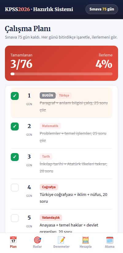 Sınava kilitli günlük çalışma planı